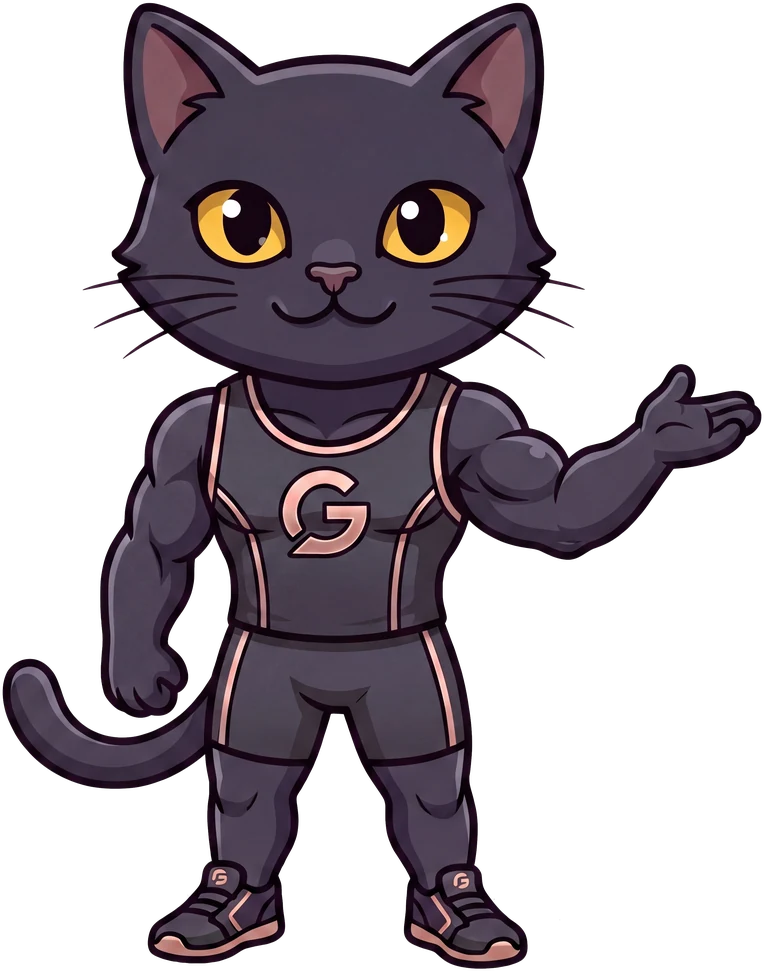 Yami Kuro, a muscular black cat in a training kit, holding out a paw towards the sign-up form