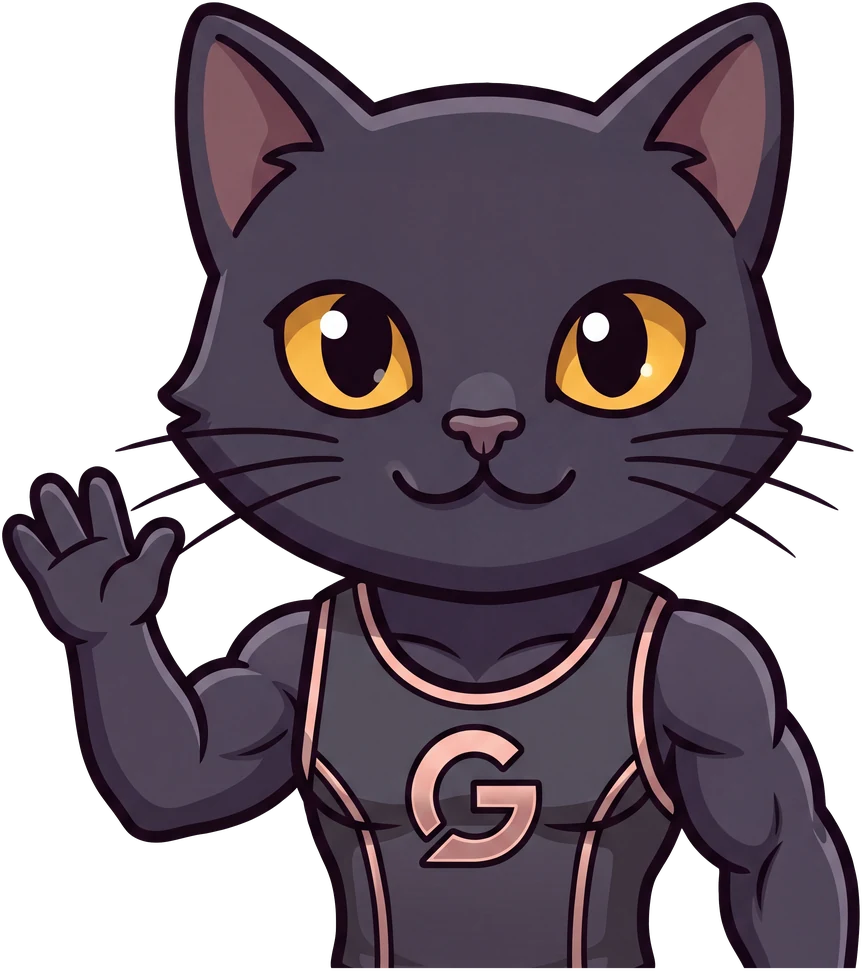 Yami Kuro, a black cat in a training kit, waving from behind the sign-up form